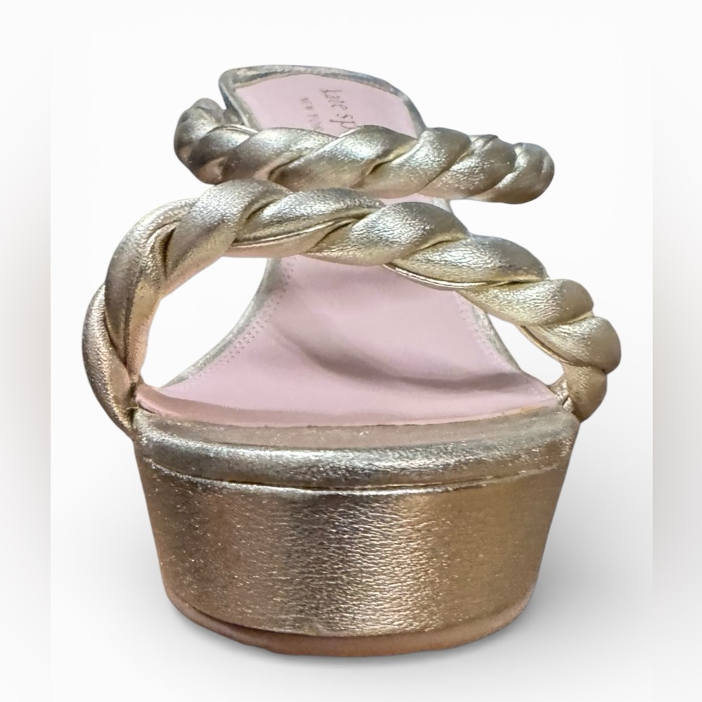 Kate Spade Nina Metallic Leather Slip On Wedge Platform Sandals Gold Size 9 - Picture 8 of 8